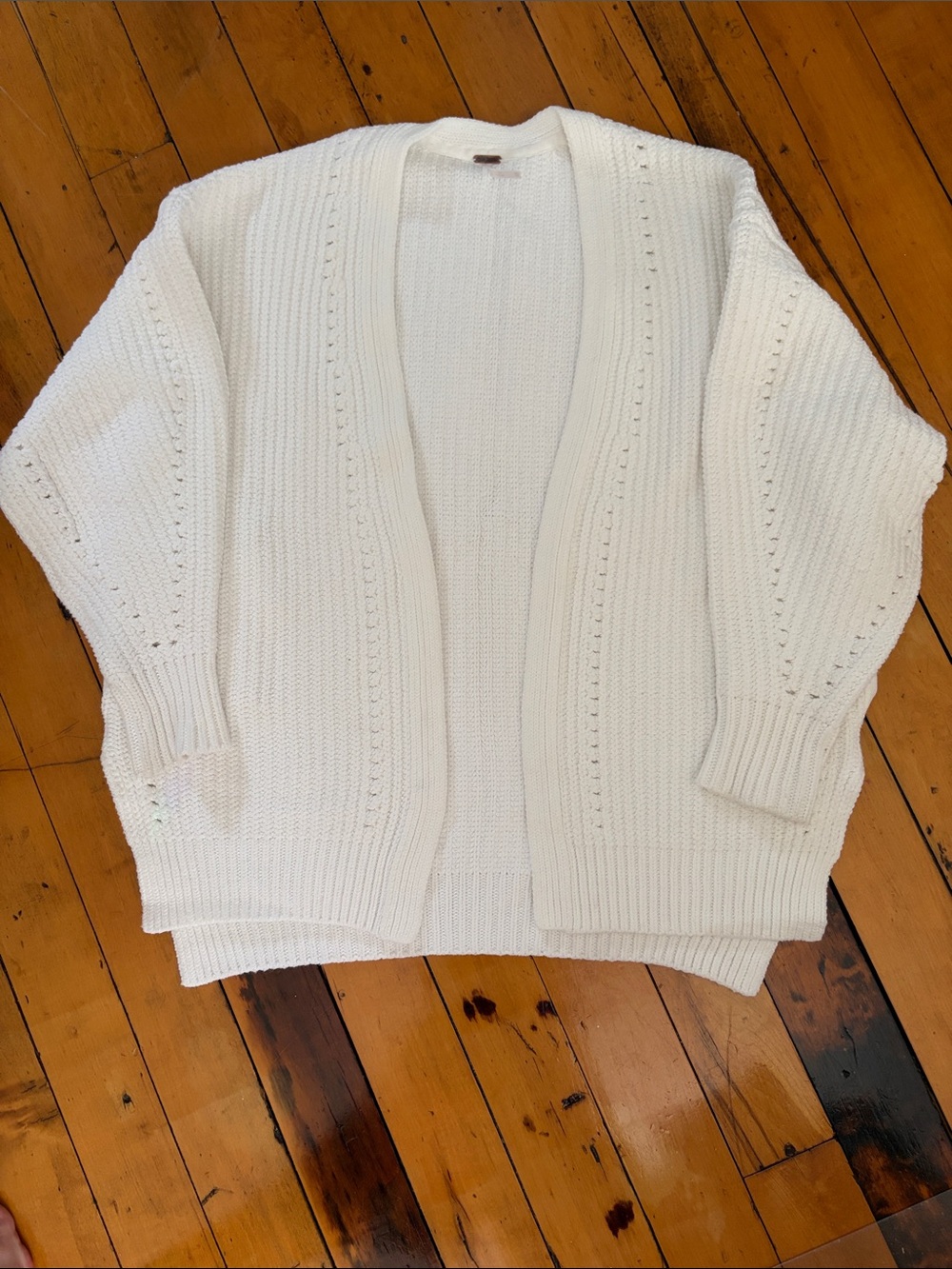 Free People White Open-Front Knit Cardigan Sweater